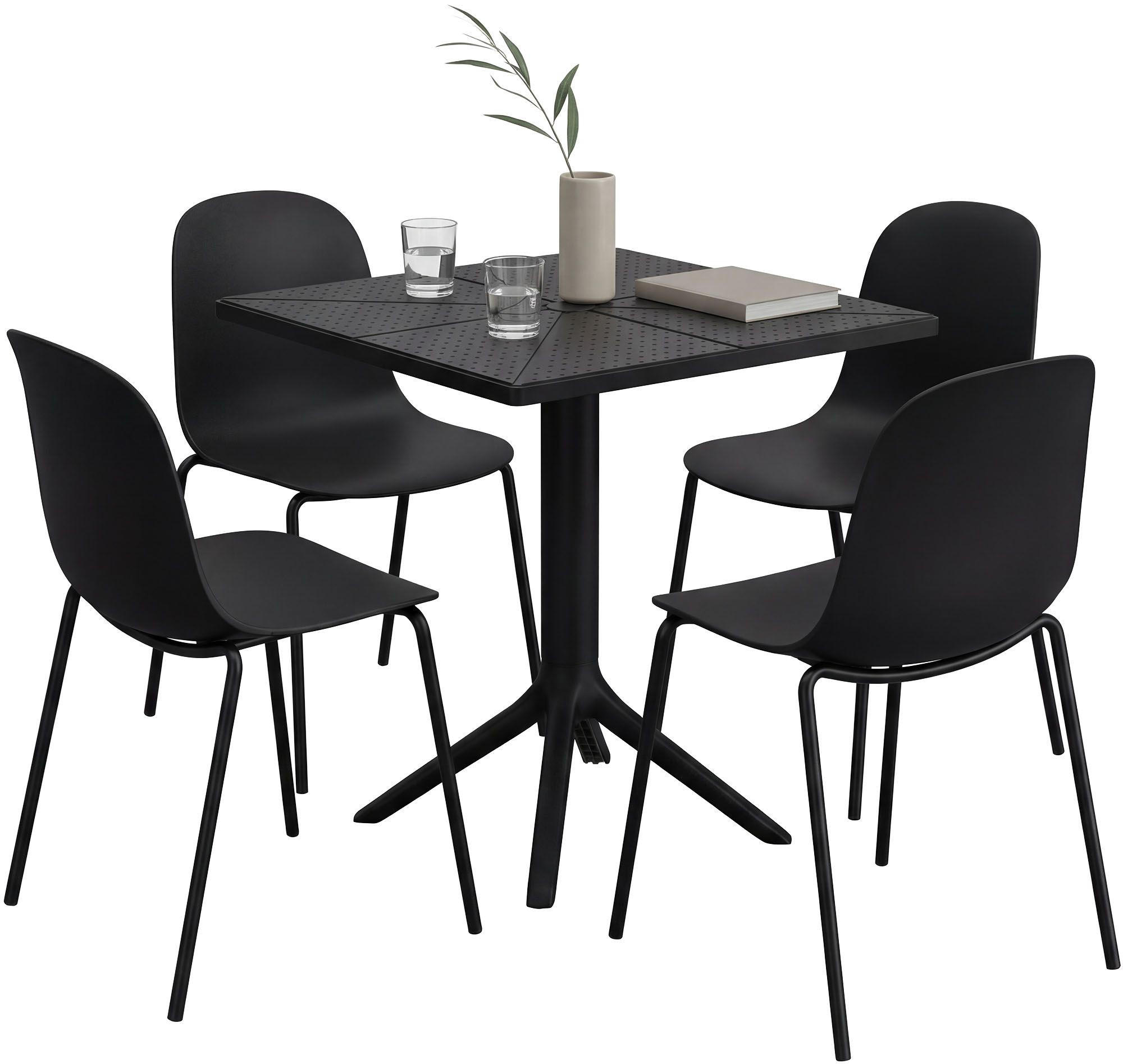 GARTENSITZGRUPPE 4 Kunststoff Schwarz - Schwarz, Kunststoff - CLP