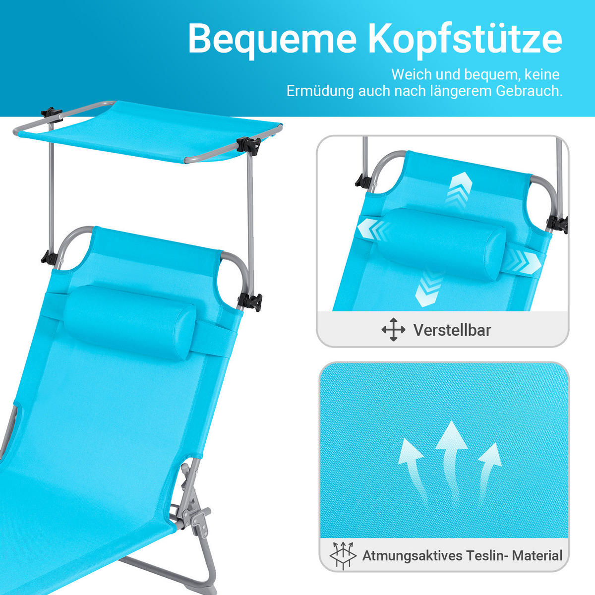 SONNENLIEGE 2er Set Blau - Blau, Textil/Metall (195/90/63cm) - SoBuy