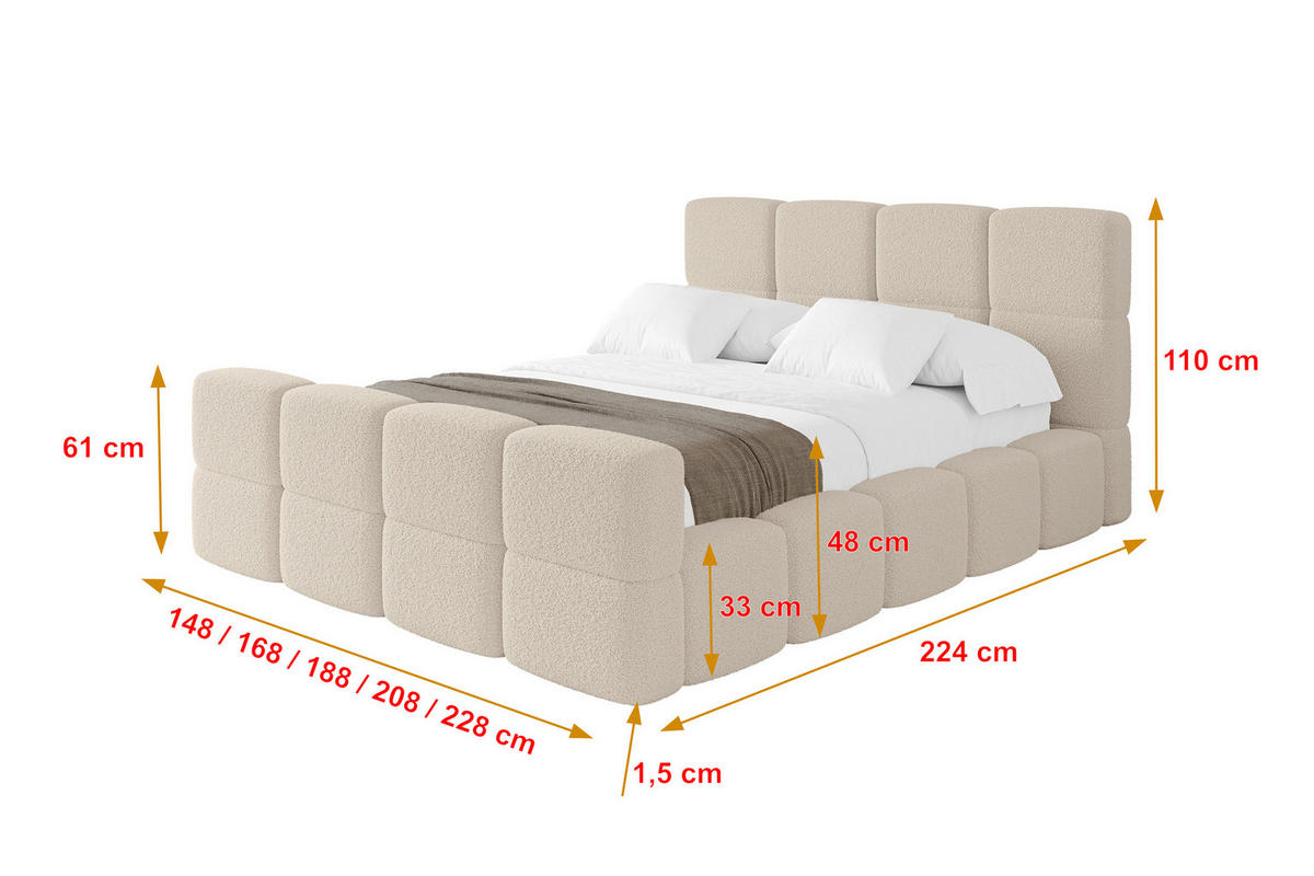 POLSTERBETT mit Bettkasten und Lattenrost, Bett mit Matratze H3/H4, Kopfteil, Boxbett, Doppelbett mit Stauraum - NATA-Z 120x200 Dunkelbeige - Hellbraun, Holzwerkstoff/Textil (120/200cm) - ALTDECOR