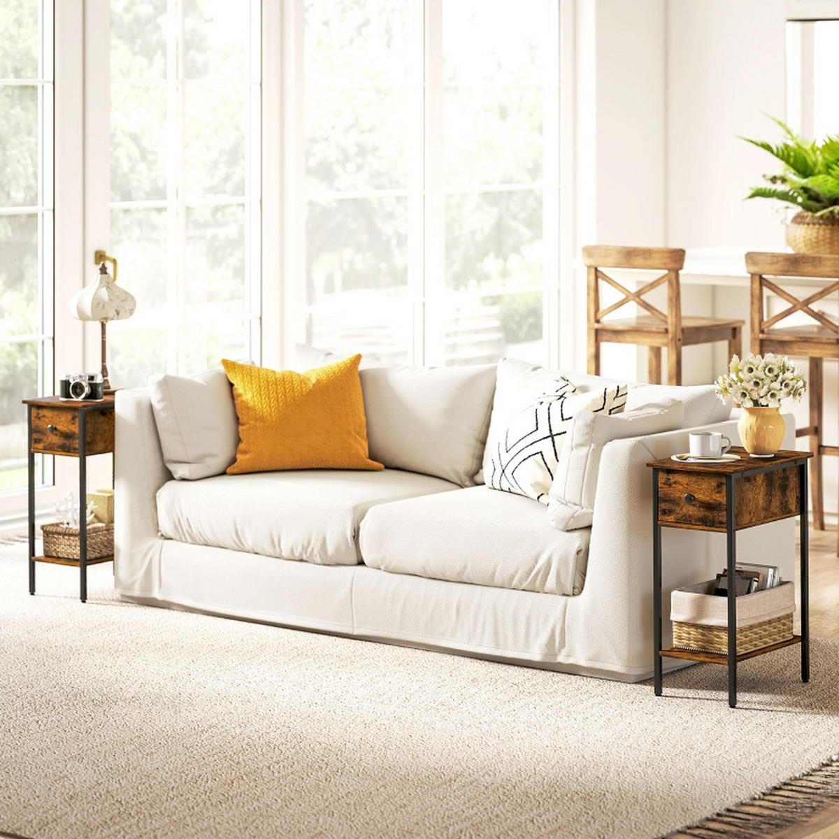 BEISTELLTISCH 25/39,8/58,2 cm Rustikalbraun mit Schublade und offenem Fach - Braun, Holzwerkstoff (25/39.8/58.2cm) - OKWISH