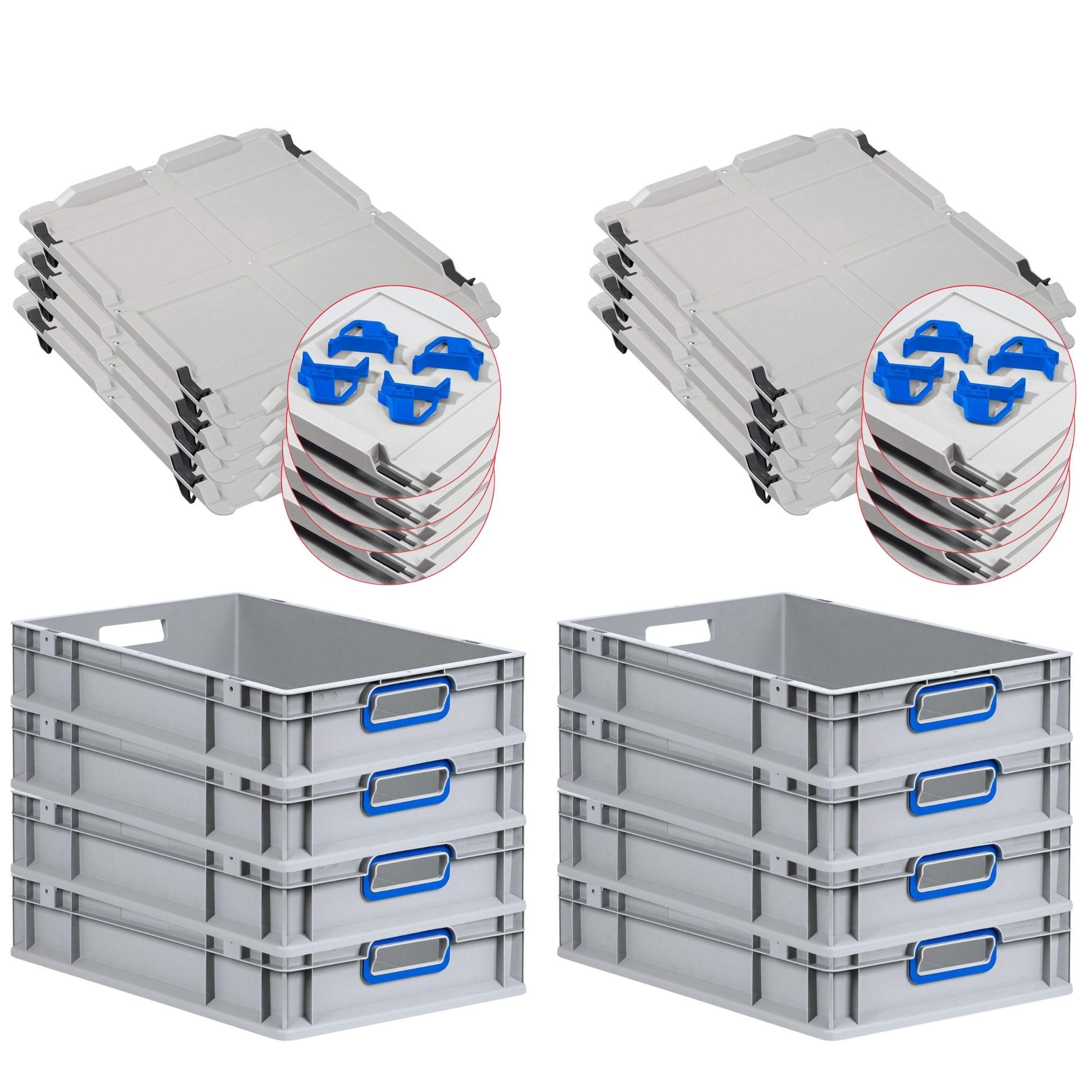 EUROBOX 8x Nextgen Color Mit Auflagedeckel 12x40x60cm Griffe Blau Offen - Blau, Kunststoff (40/12/60cm) - PROREGAL