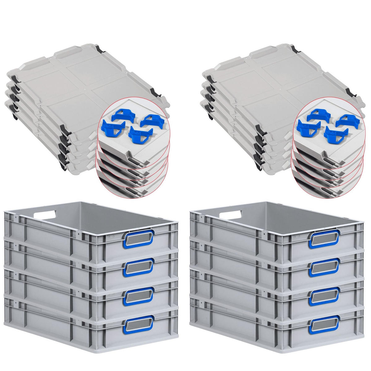 EUROBOX 8x Nextgen Color Mit Auflagedeckel 12x40x60cm Griffe Blau Offen - Blau, Kunststoff (40/12/60cm) - PROREGAL