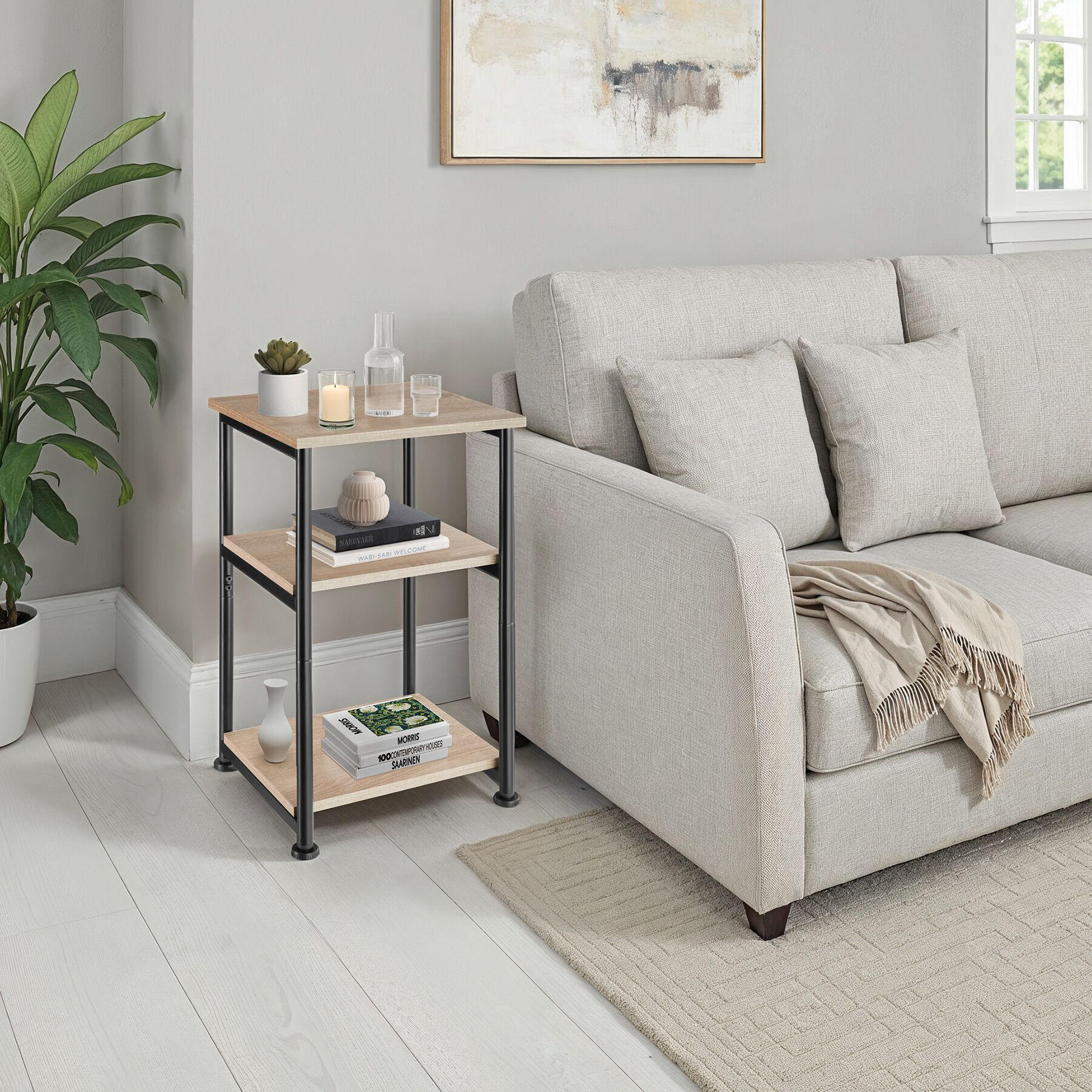 Thumbnail - tectake Beistelltisch, Natur, Holzwerkstoff, Beton Optik, 34x59x30 cm, Wohnzimmer, Wohnzimmertische, Beistelltische