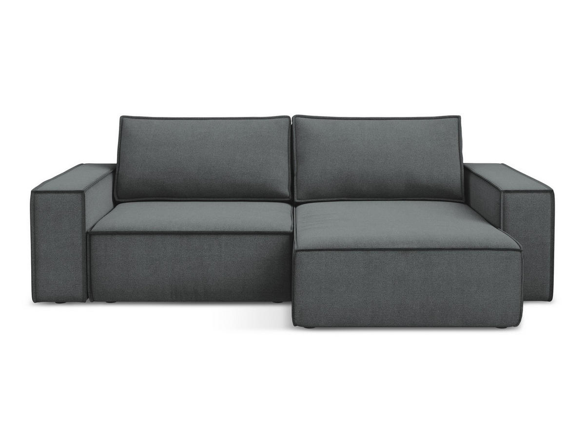 ECKSOFA mit Schlaffunktion Strukturstoff Stoff Grau - Schwarz/Grau, Kunststoff/Textil (257/148cm) - Makamii