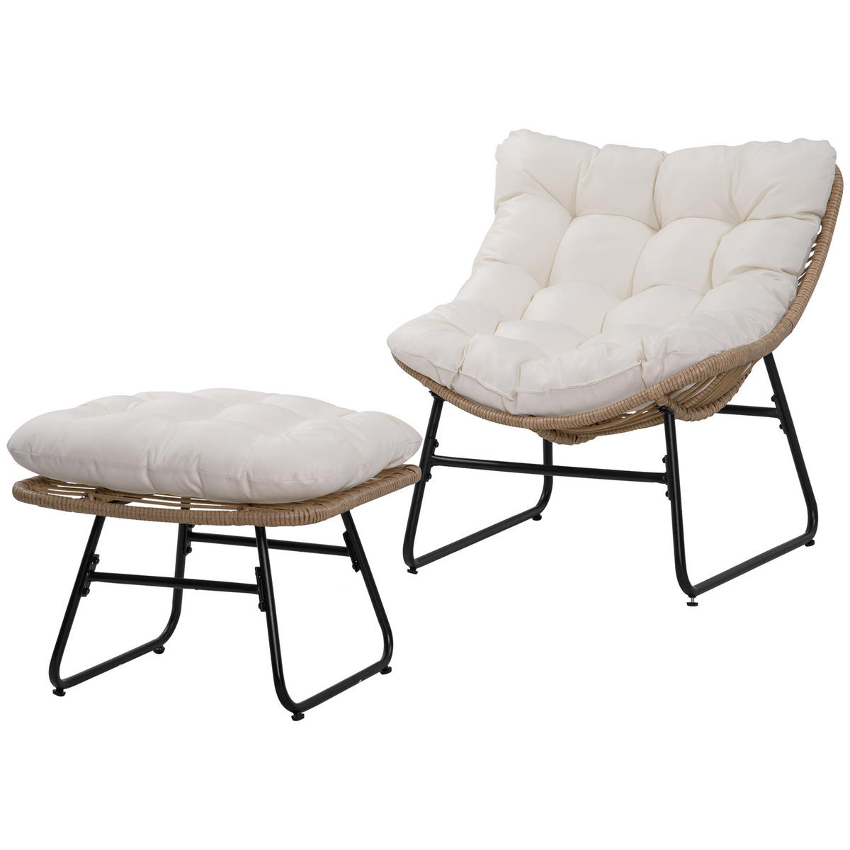 GARTENSESSEL DE-17365 mit Fußstütze & Polster, Rattan-Optik Natur - Naturfarben, Metall (76/70/69cm) - ComfortXL