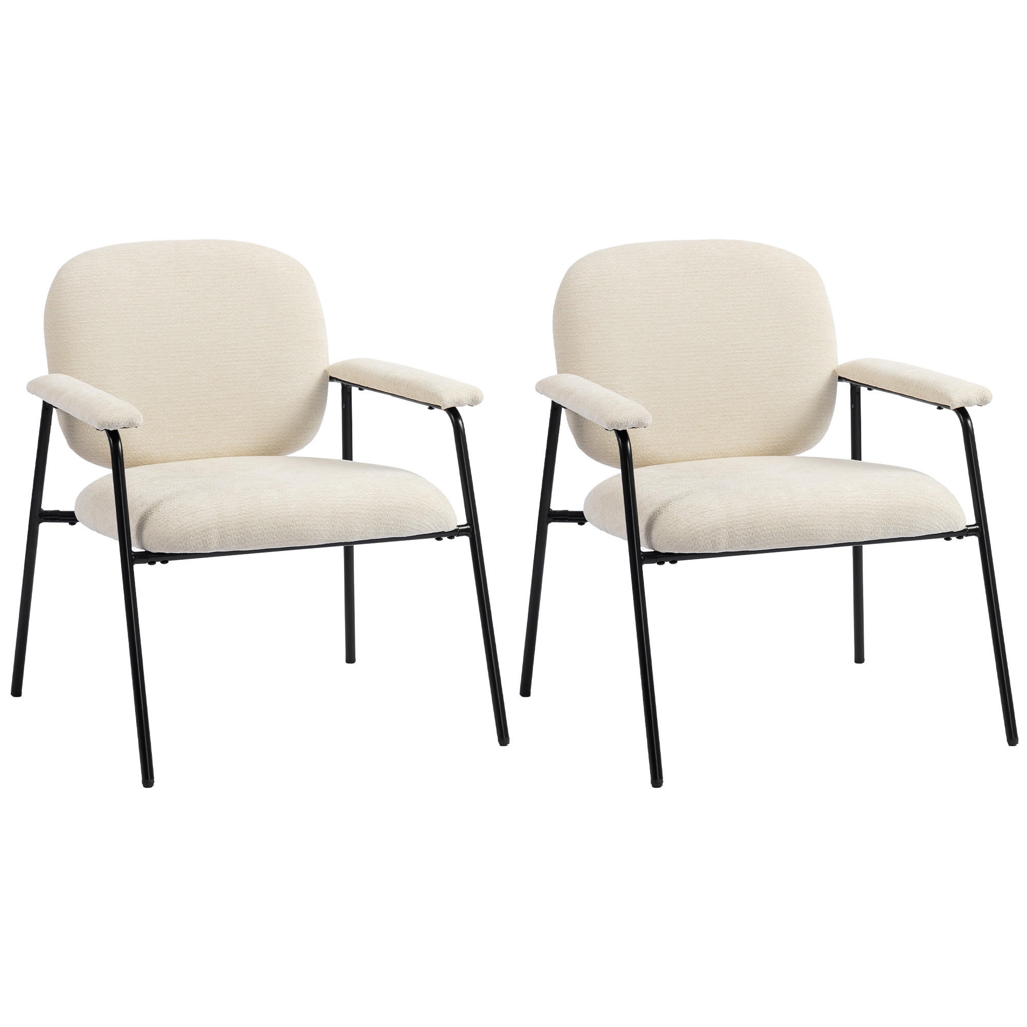 DVOUDÍLNÁ sada křesel, polyester, krémově bílá - černá/krémová, kov/textil (64/76.5/67cm) - HOMCOM