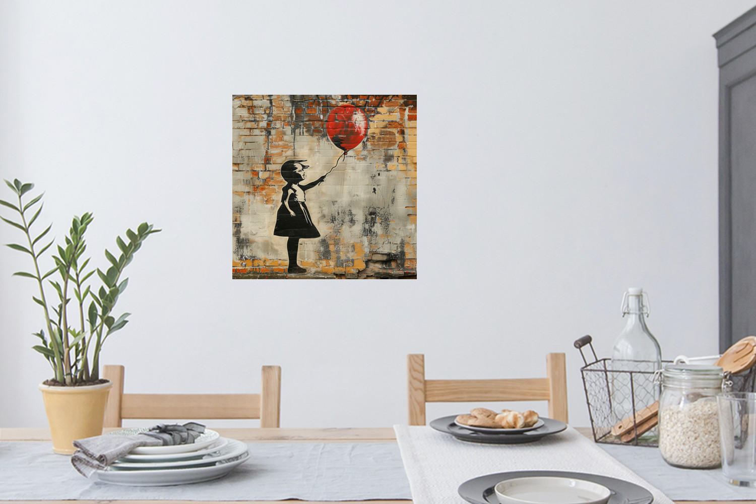 WANDTATTOO Graffiti - Banksy - Mädchen - Straßenkunst 50x50 cm - Sandfarben, Kunststoff (50/50/0.1cm) - MuchoWow