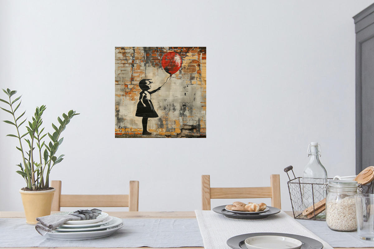 WANDTATTOO Graffiti - Banksy - Mädchen - Straßenkunst 50x50 cm - Sandfarben, Kunststoff (50/50/0.1cm) - MuchoWow