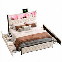 POLSTERBETT 140/200 cm LED Schubladen Ladestation Samt Doppelbett - Beige, Holz (140/200cm) - PARAFTA HOME