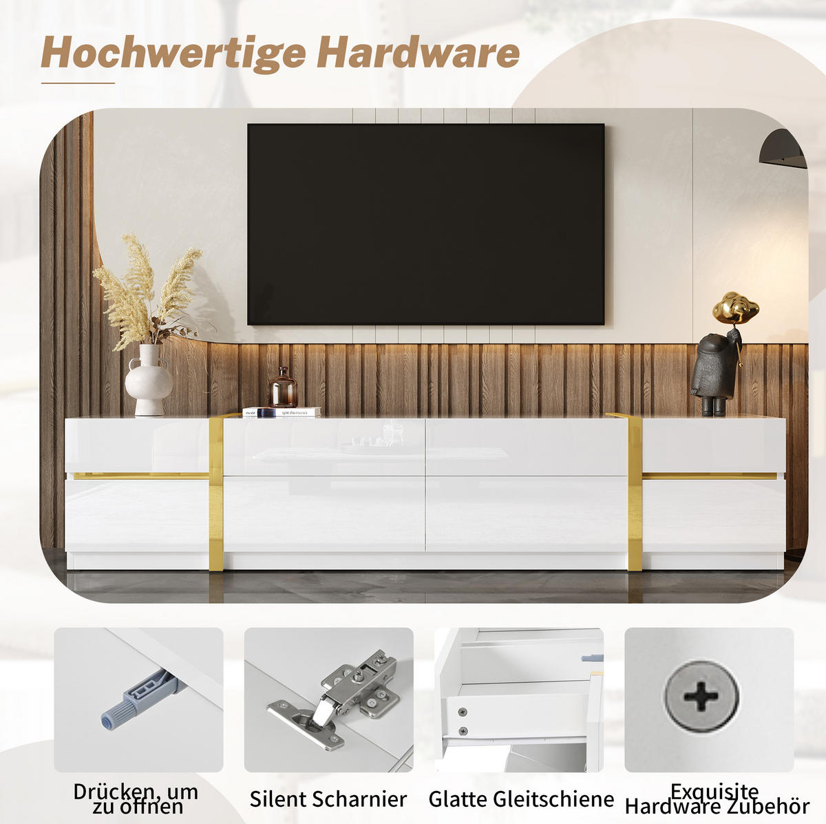 LOWBOARD 180/40/38 cm Weiß aus MDF und Spanplatte mit Hochglanzoberfläche - Weiß, Holzwerkstoff (40/38/180cm) - OKMYHOME