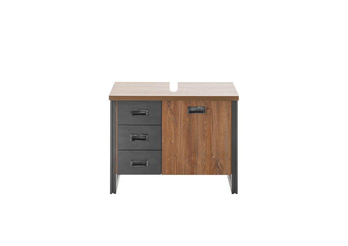 WASCHBECKENUNTERSCHRANK I12 Stirling Oak & Matera 81/62/40 cm breit mit Schubkästen - Eichefarben, Holzwerkstoff (81/62/40cm) - Livojo