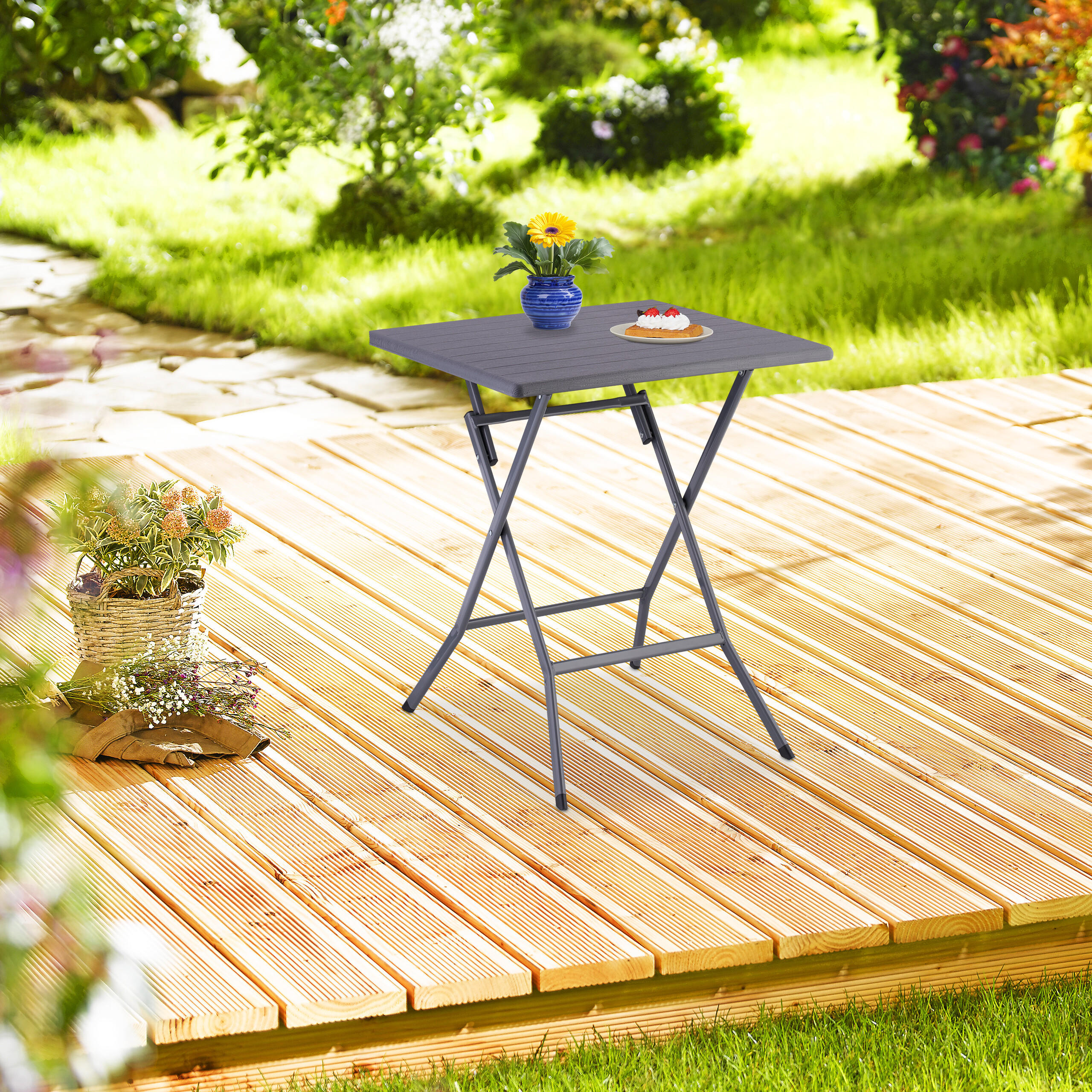 KLAPPTISCH - Grau, Kunststoff/Metall (62/62/73cm) - Relaxdays