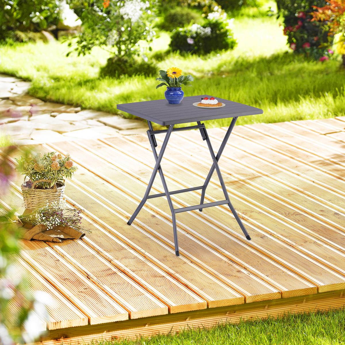 KLAPPTISCH - Grau, Kunststoff/Metall (62/62/73cm) - Relaxdays