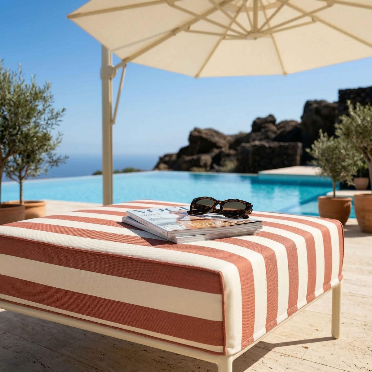 HOCKER, Terrakotta - Orange, Textil (72/38/77cm) - Oviala