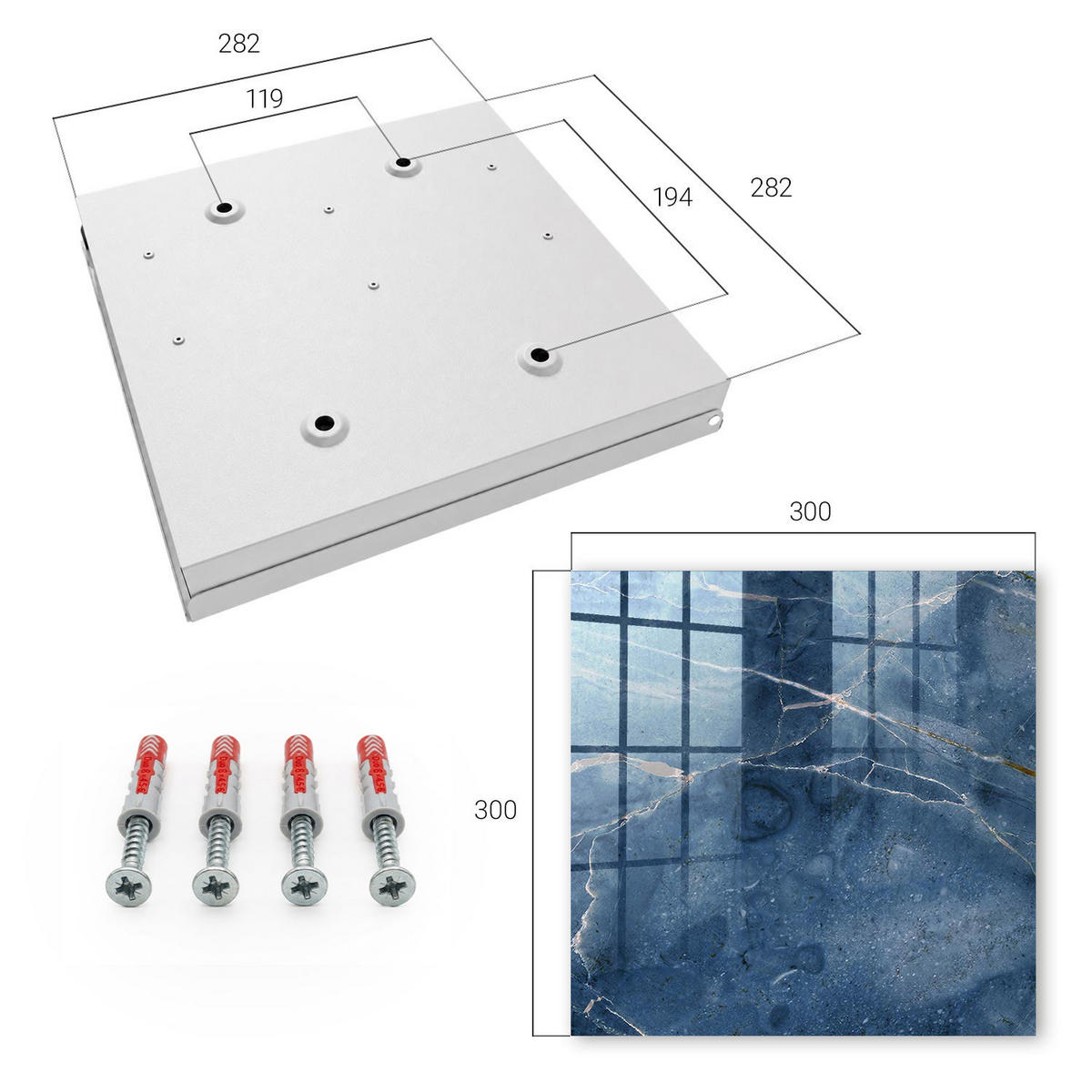 SCHLÜSSELBOX Weiß 30x30 cm – Türöffnung nach rechts - Blauer Marmor - Blau, Metall (30/30/5cm) - TULUP