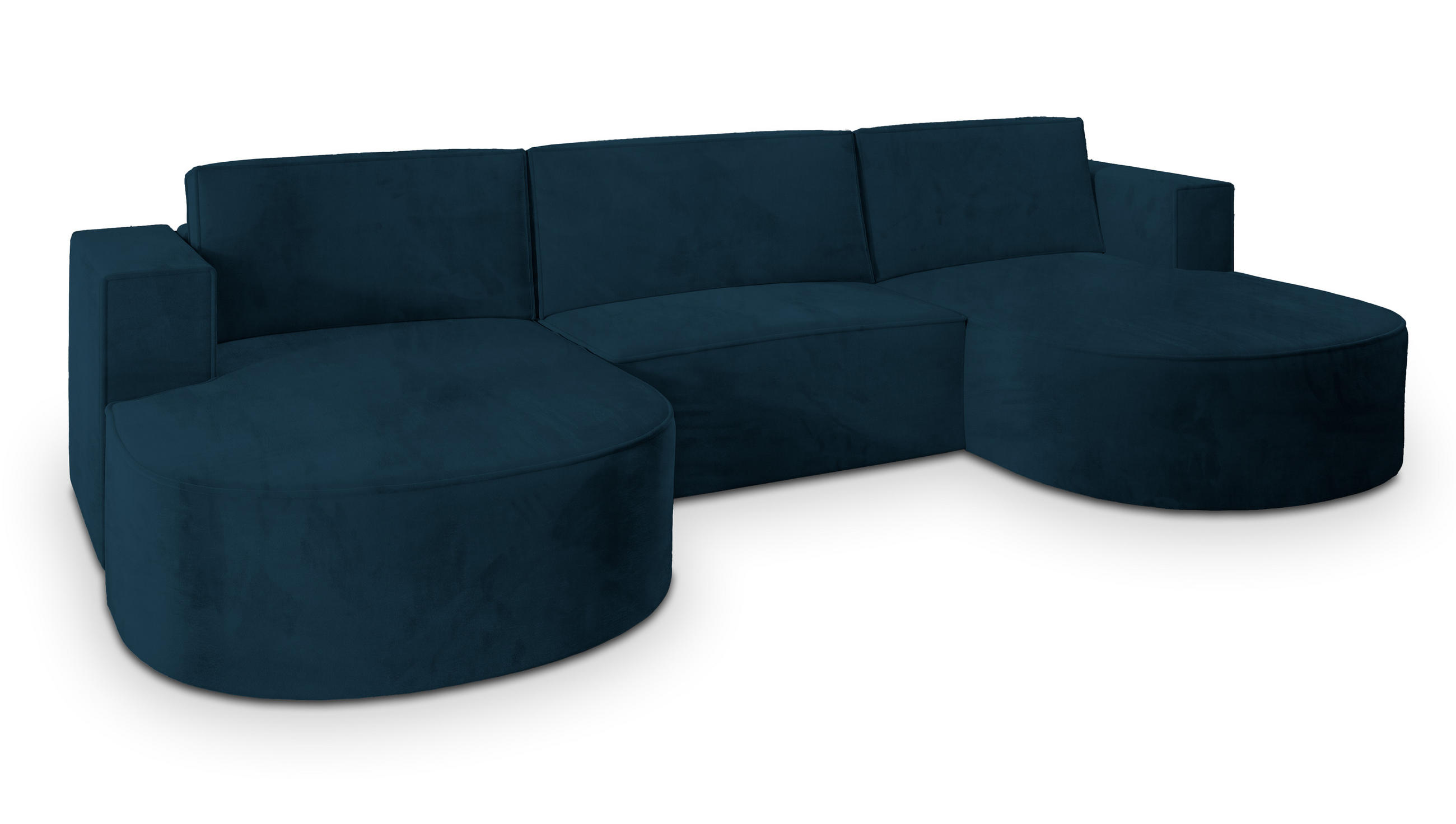 WOHNLANDSCHAFT VEZZO M Blau Velours-Stoff mit Schlaffunktion - Blau, Holz (347/85/174cm) - MASSENO