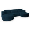 WOHNLANDSCHAFT VEZZO M Blau Velours-Stoff mit Schlaffunktion - Blau, Holz (347/85/174cm) - MASSENO