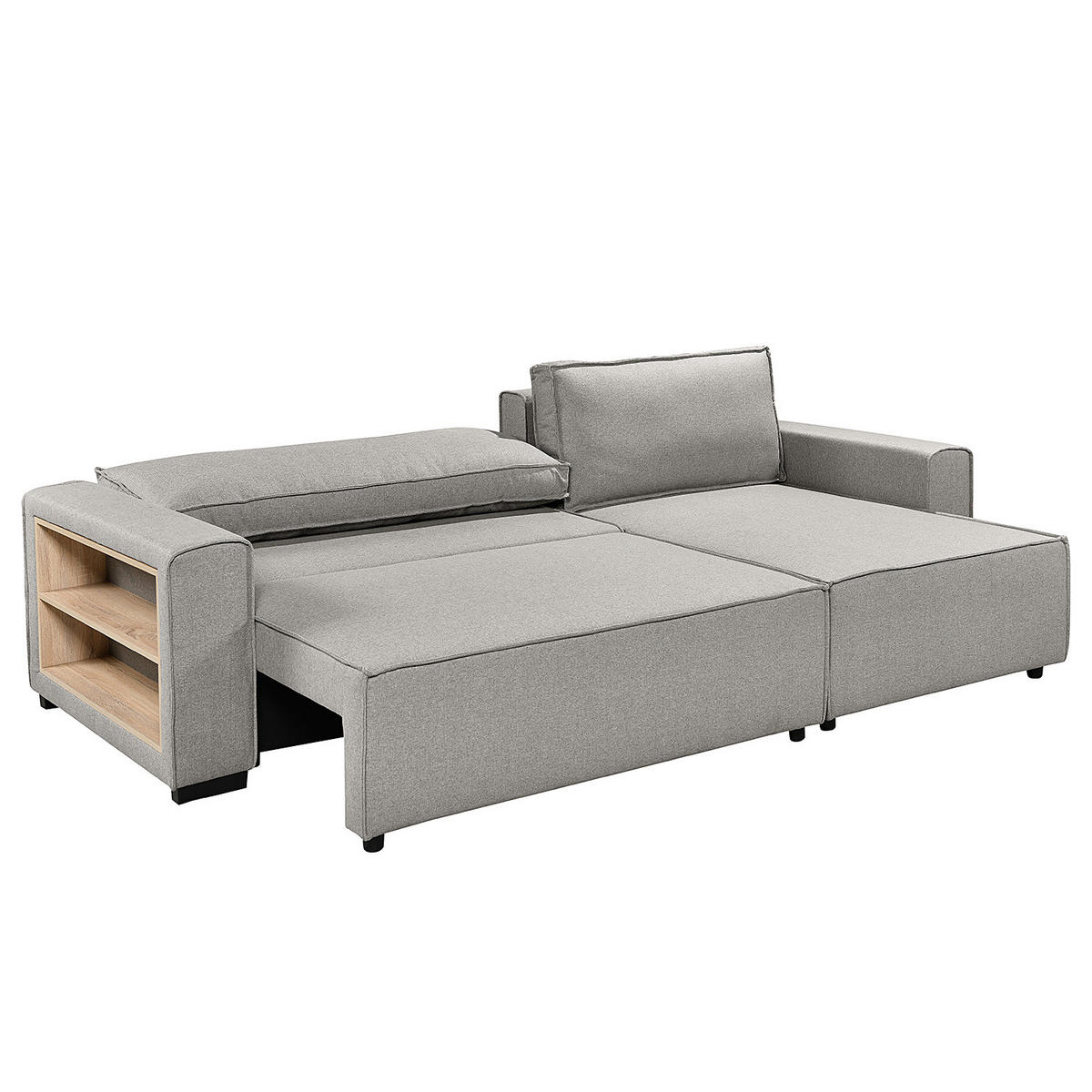 ECKSOFA mit Schlaffunktion - Flachgewebe - Schwarz/Grau, Kunststoff/Textil (284/155cm) - home24