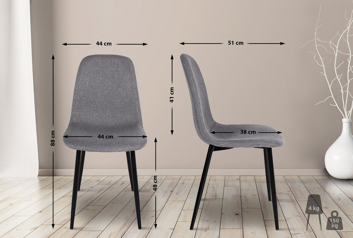 STUHL Stoff Grau - Schwarz/Grau, Textil/Metall (44/88/51cm) - CLP