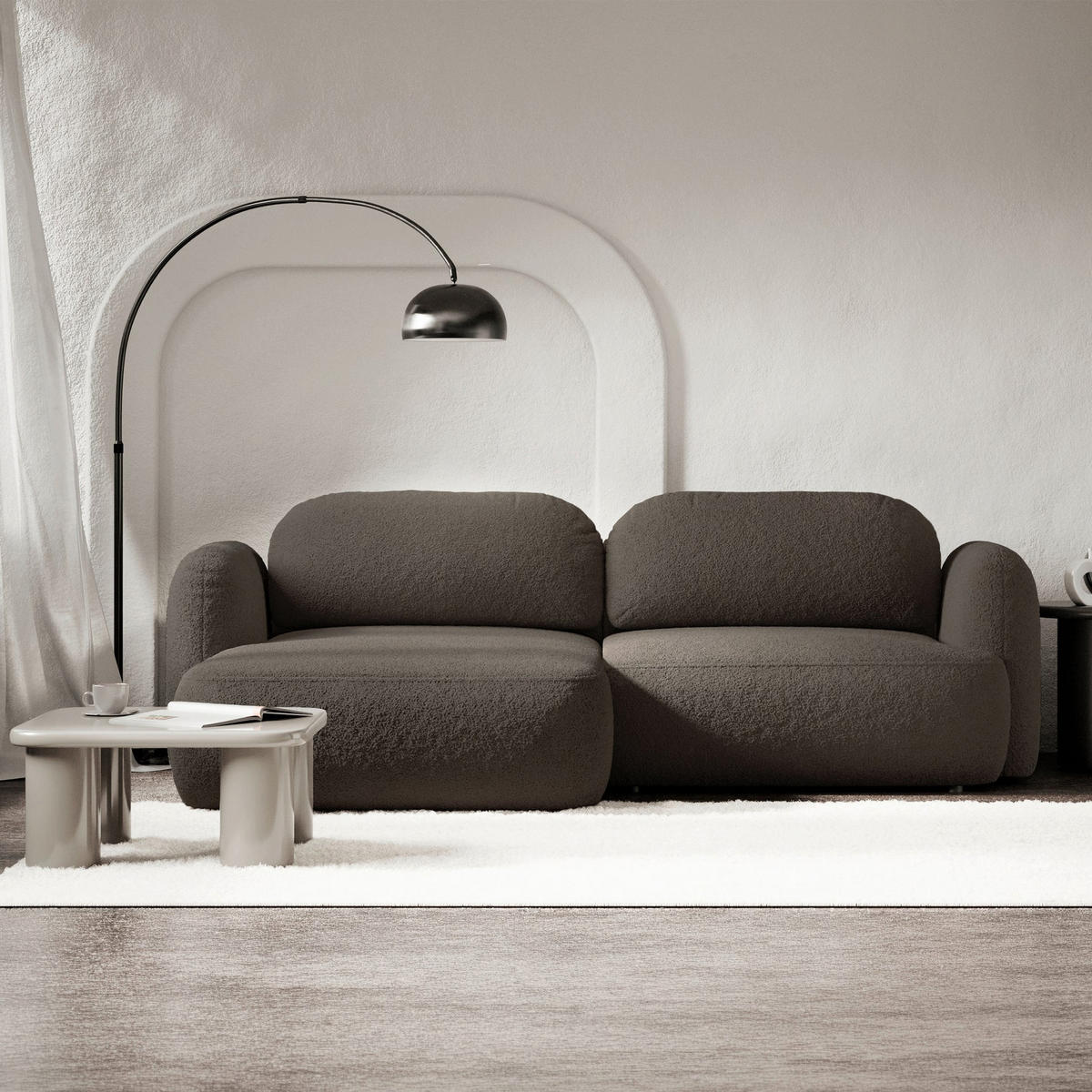 ECKSOFA Tvoya Braun Bouclé - Schwarz/Braun, Kunststoff/Textil (267/175cm) - Selsey
