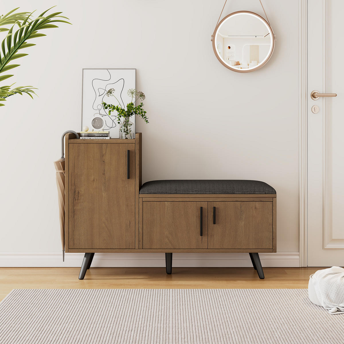 SCHUHBANK MultiStore Braun mit drei Stauraumtüren - Braun, Holzwerkstoff/Metall (100/68.5/34cm) - Kaket