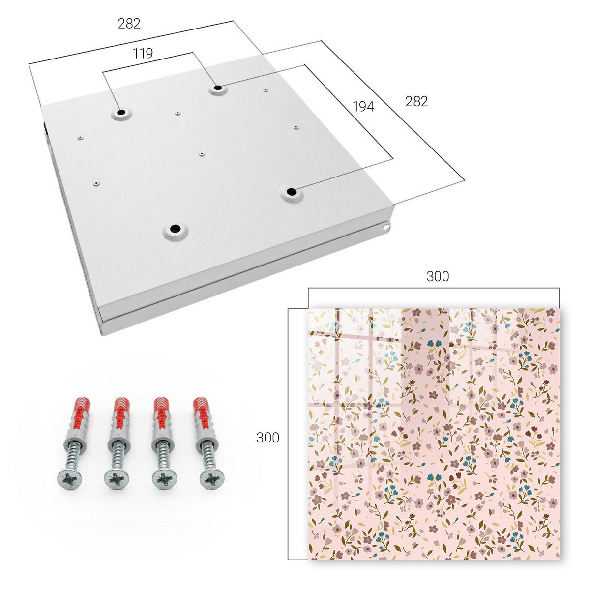 SCHLÜSSELBOX Weiß 30x30 cm – Türöffnung nach rechts - Blumenmuster - Pink, Metall (30/30/5cm) - TULUP