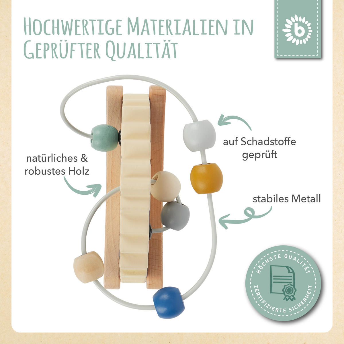 MOTORIKSCHLEIFE Igel mit Wippe - ab 12 M - Multicolor, Holz (8/14.5cm) - Bieco Spielwaren