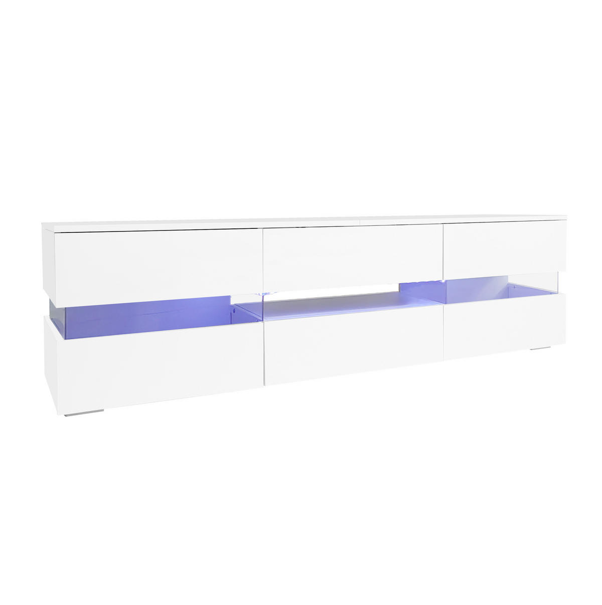 LOWBOARD 160/39/45 cm in Weiß mit LED-Beleuchtung und Hochglanzfront - Weiß, Holzwerkstoff (160/45/39cm) - Flora Grace