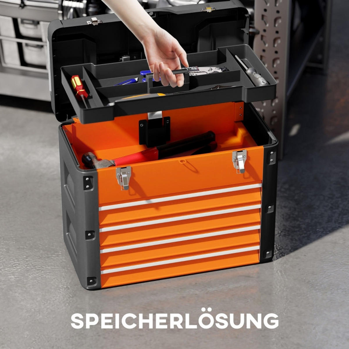 WERKZEUGKOFFER mit 4 Schubladen, Mini-Boxen und Top-Fach, 49,7x25,3x40,7 cm - Orange, Kunststoff (25.3/40.7/49.7cm) - Novahome