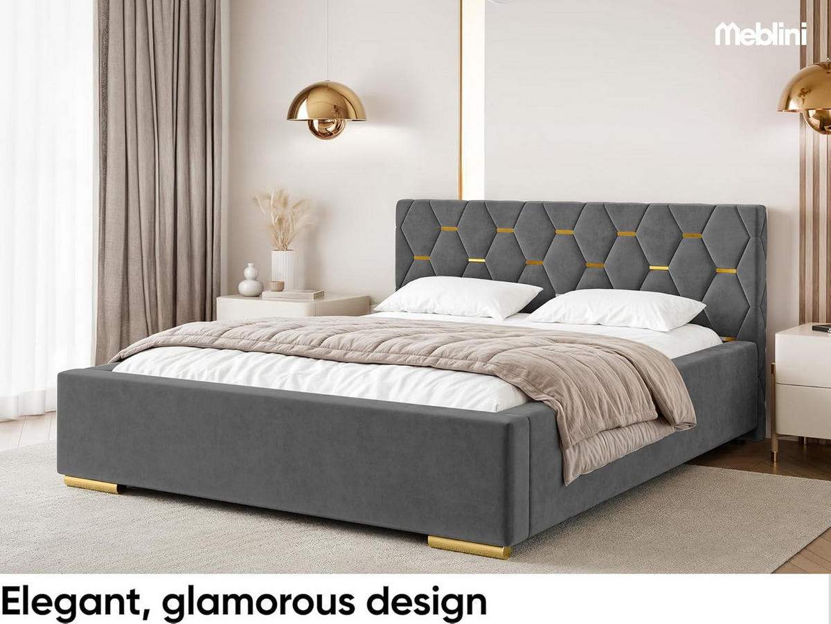 BETT VERSAL H3 - Dunkelgrau/Goldfarben, Holzwerkstoff (180/200cm) - Meblini