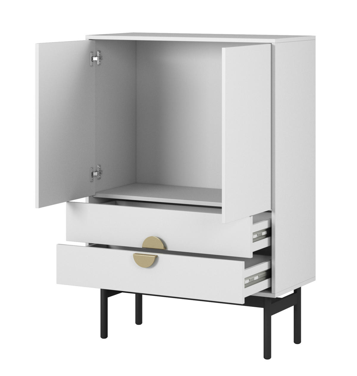 HIGHBOARD Stoon Weiß / Schwarz mit 2 Schubladen 85 cm - Goldfarben/Schwarz, Holzwerkstoff/Metall (85.5/123.7/38cm) - Selsey