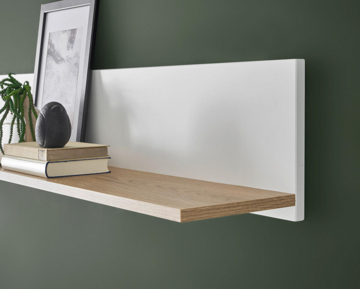 WANDBOARD weiß matt, Eiche, Wandregal 150 cm - Eichefarben/Weiß, Holzwerkstoff (150/22/21cm) - Furn.Design