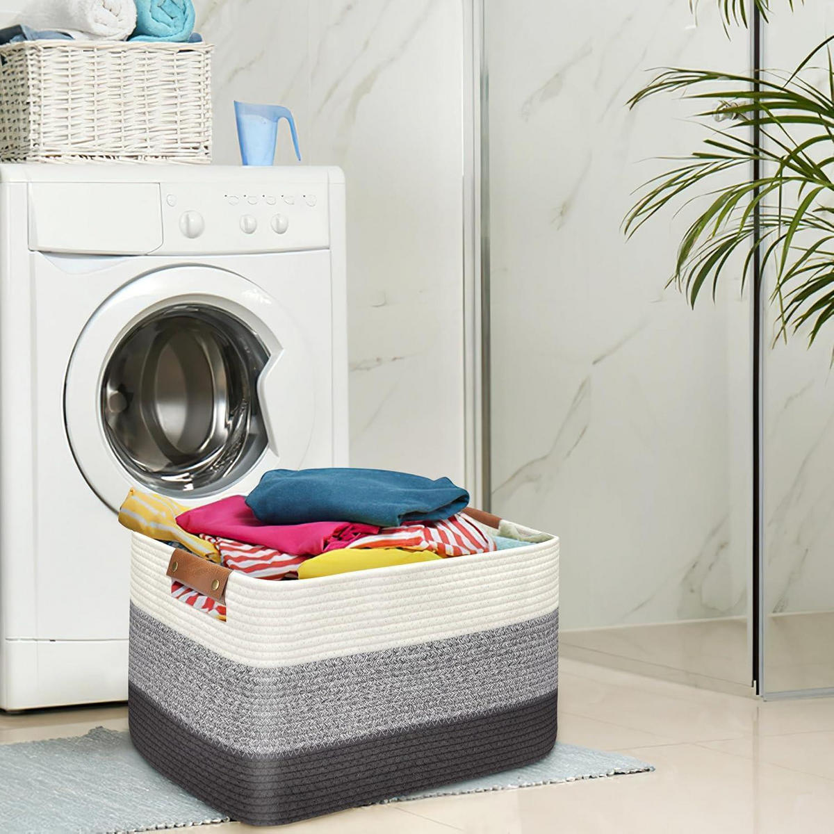 WÄSCHEKORB geflochten mit Henkel 55 x 38 x 30 cm Farbverlauf Grau - Multicolor, Textil (38/30/55cm)