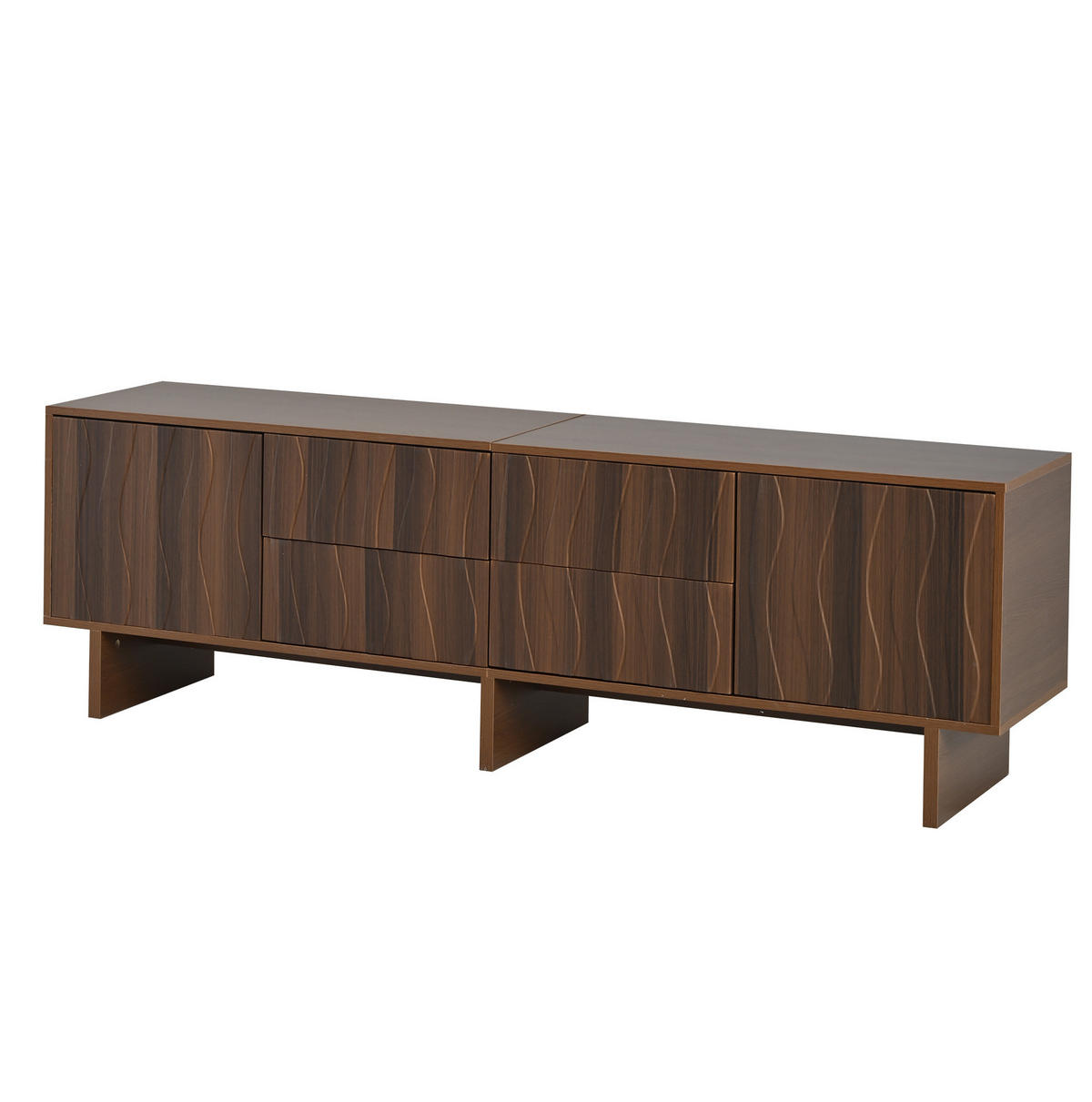 TV ormarić od iverice 180x40x56 cm tamni orah s 4 ladice, 2 vrata i valovitim dizajnom - smeđa, drvni materijal (180/56/40cm) - Modfu