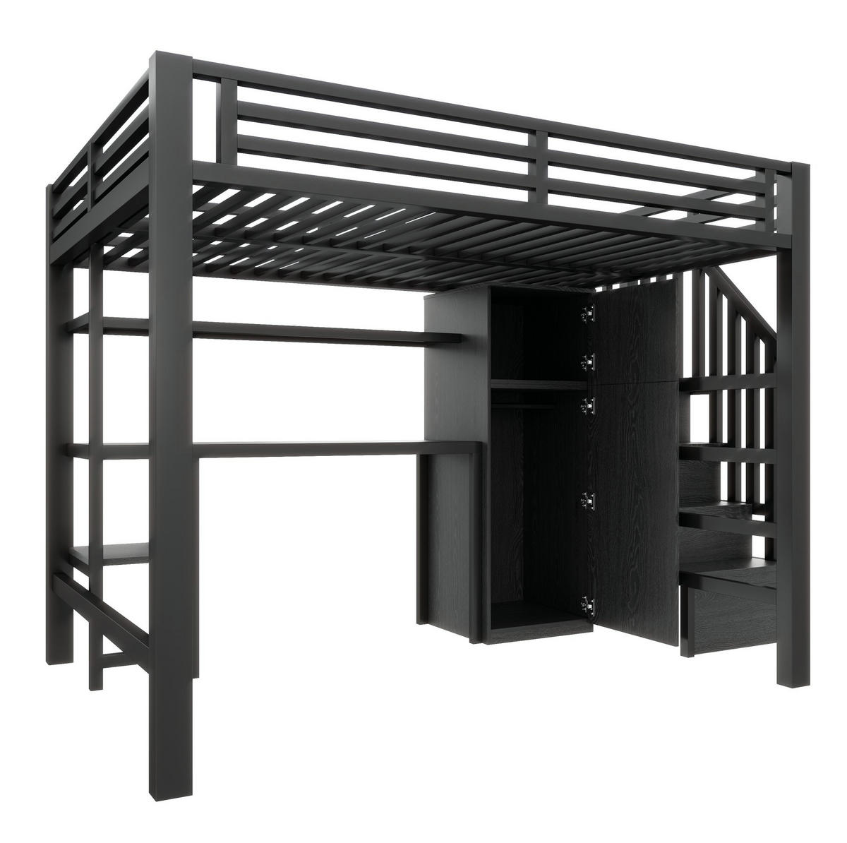 PATROVÁ postel 140/200 cm černá z kovu a MDF s psacím stolem - černá, kompozitní dřevo (140/200cm) - OKWISH