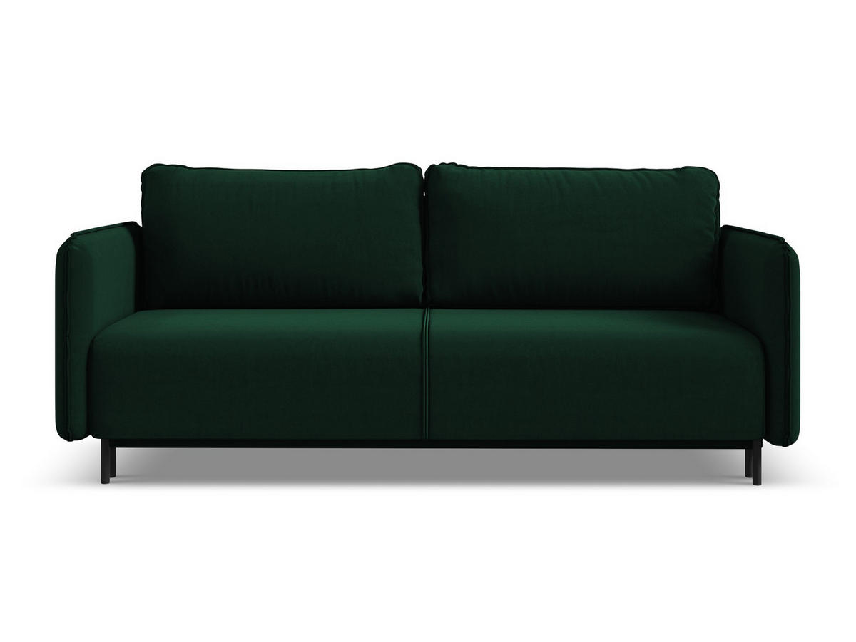 3-SITZER SOFA mit Schlaffunktion Samt Stoff Grün - Dunkelgrün/Schwarz, Holz/Textil (226/90/92cm) - Makamii