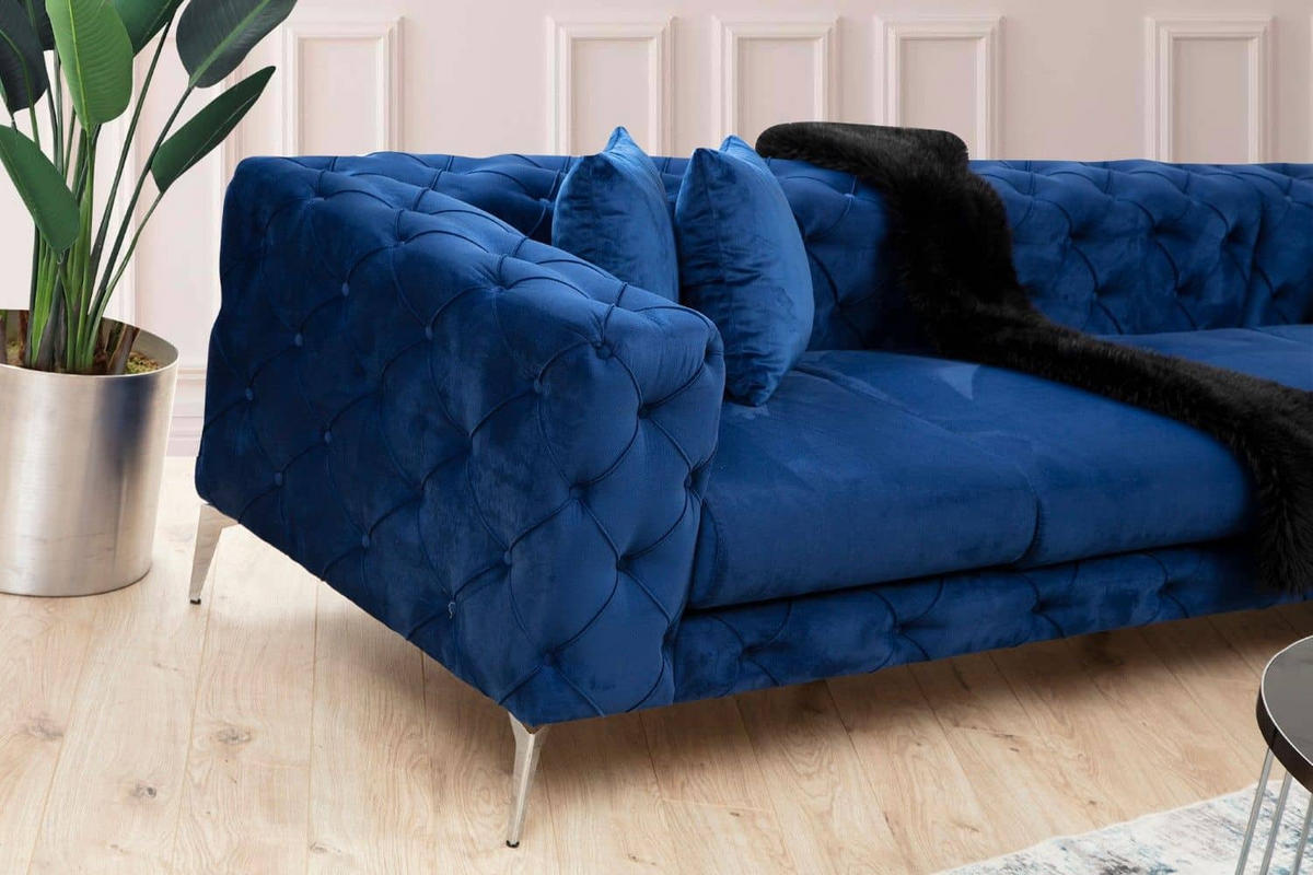ECKSOFA mit großzügiger XXL Sitzfläche für die ganze Familie - Blau/Chromfarben, Holz/Textil (270/310cm) - myHomelando