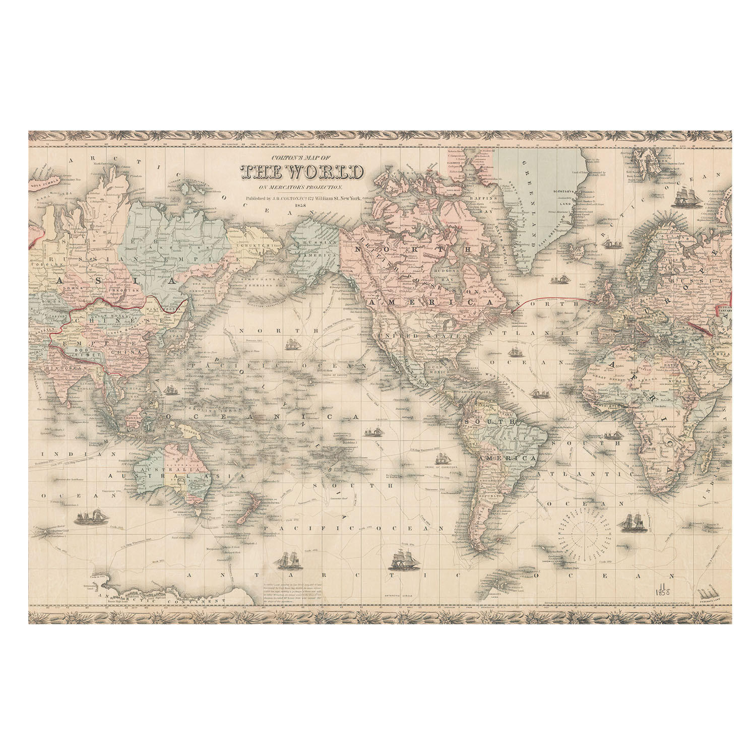 FOTOTAPETE 208x146 cm - Historische Karte - Beige, Textil (208/146cm) - Wallfluent