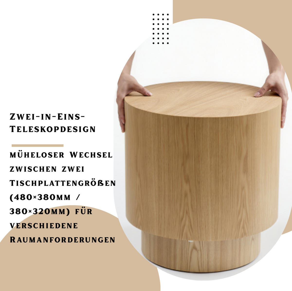 2ER Satztisch-Set 48/48/38 und 38/38/32 cm platzsparend ineinanderstellbar mit kratzfester Oberfläche, Natur - Naturfarben, Holzwerkstoff (48/48/38cm) - Redom