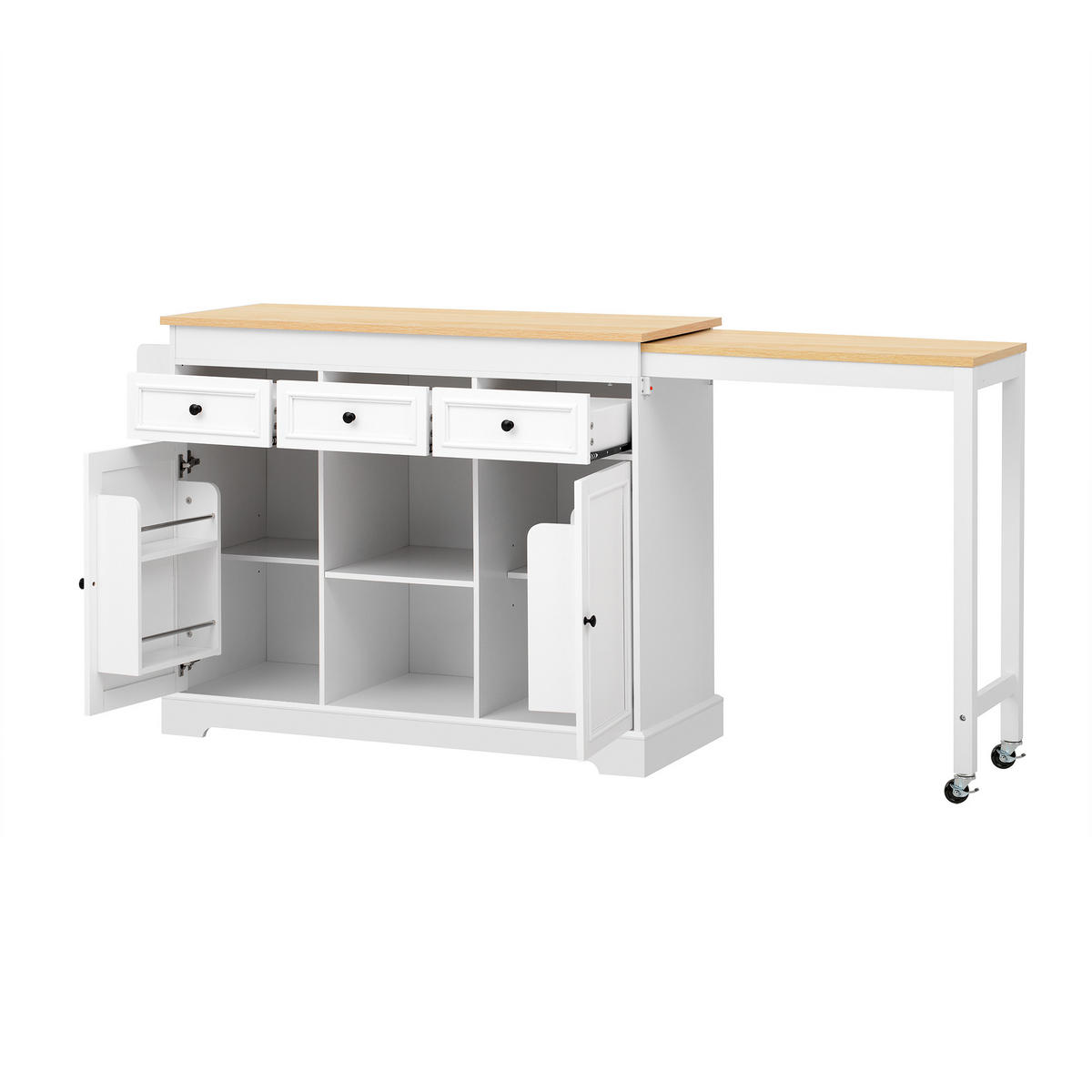 KÜCHENINSEL DE-41134 112-188/45/92 cm mit seitlich ausziehbarer Arbeitsplatte Weiß - Weiß, Holzwerkstoff (124.3/92/45cm) - ComfortXL