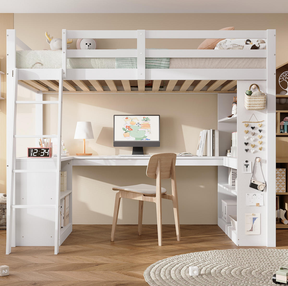 HOCHBETT 90/200 cm weiß aus Kiefer mit Ablageregal und Filztuch - Weiß, Holz (90/200cm) - OKWISH