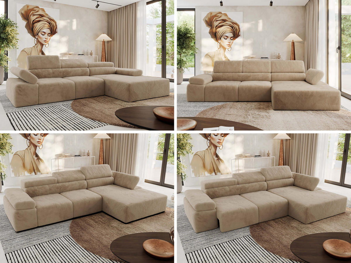 ECKSOFA RILASSO L Beige Plüsch - rechts - Beige/Schwarz, Kunststoff/Textil (174/296cm) - MKS