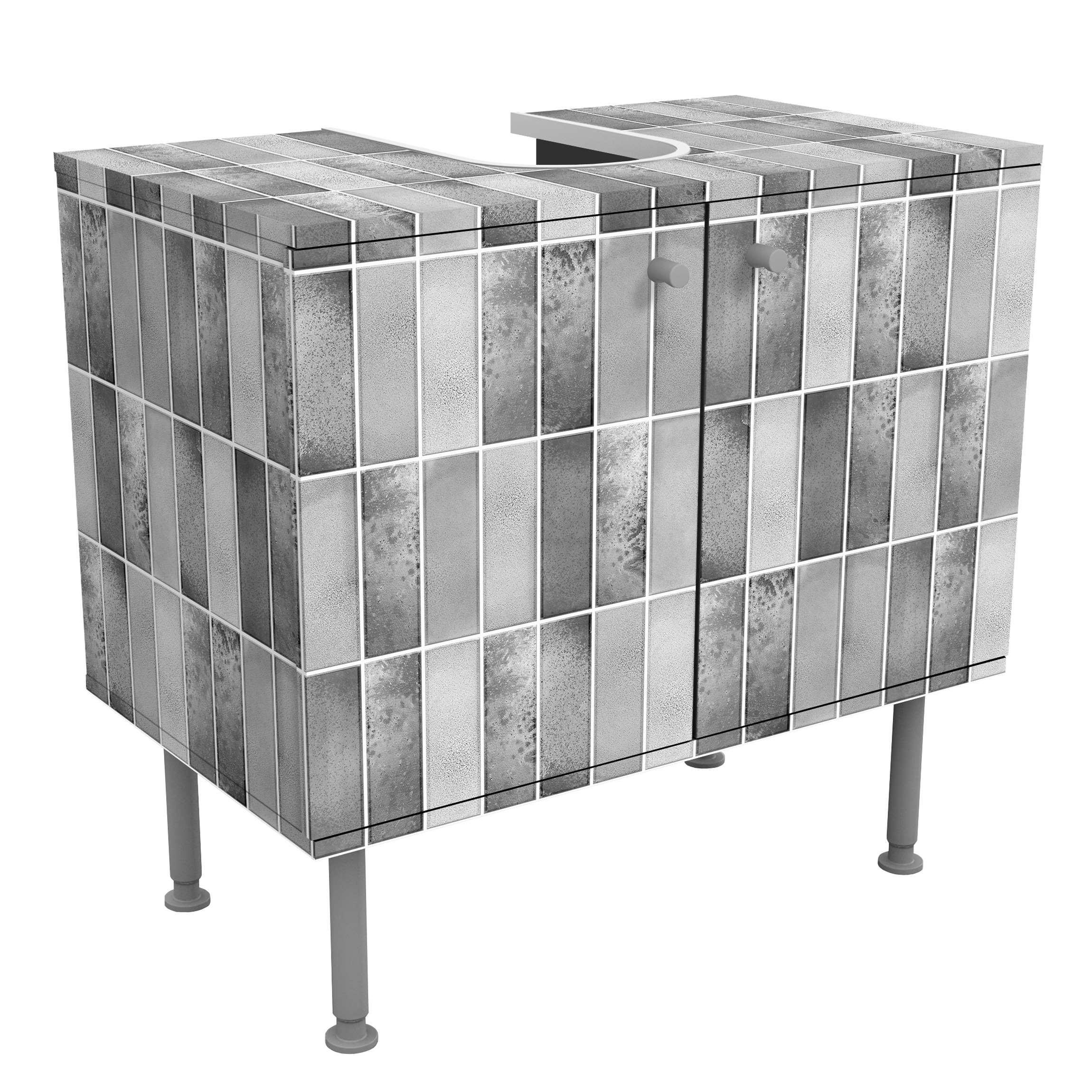 WASCHBECKENUNTERSCHRANK Metro Fliesen Keramikoptik Grau 60/55/35 cm - Grau, Holzwerkstoff (60/55/35cm) - Bilderwelten