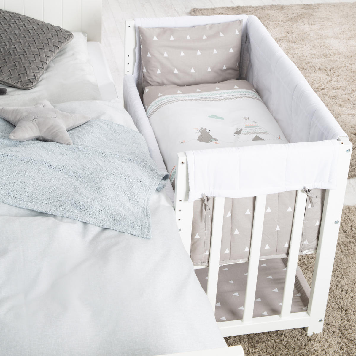 BEISTELLBETT Indibär 4in1 Set 90 x 45 cm - Weiß, Holzwerkstoff (45/90cm) - Roba