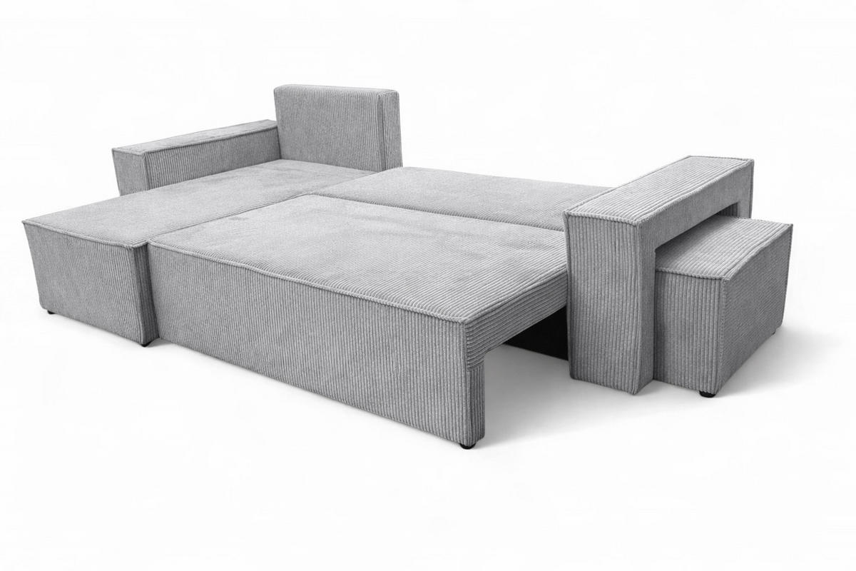 ECKSOFA Mit Schlaffunktion Und Pouf, Cordstoff Poso, Hellgrau, Links, Best L Mit Pouf - Hellgrau, Holz (244/145cm) - Kaiser Möbel