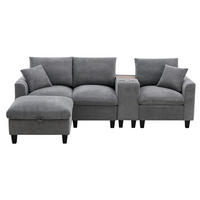 WOHNLANDSCHAFT aus Cord 229x149,5x83 cm Grau mit USB-Anschlüssen, Mittelkonsole, Becherhaltern und Stauraumhocker - Grau, Textil (149.5/229cm) - Modfu