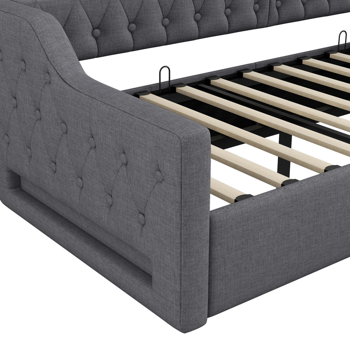 POLSTERBETT 90/200 cm Grau aus MDF mit Stauraum und LED-Beleuchtung - Grau, Holzwerkstoff (90/200cm) - OKMYHOME