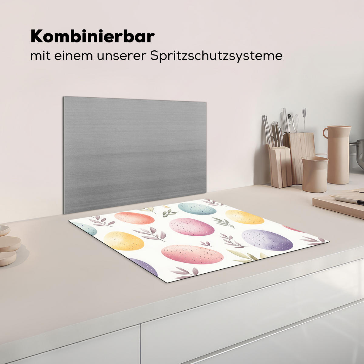 HERDABDECKPLATTE Eier - Bunt - Muster Abdeckung Ceranfeld 58.3x51.3 cm - Weiß, Kunststoff (58.3/51.3/0.2cm) - MuchoWow