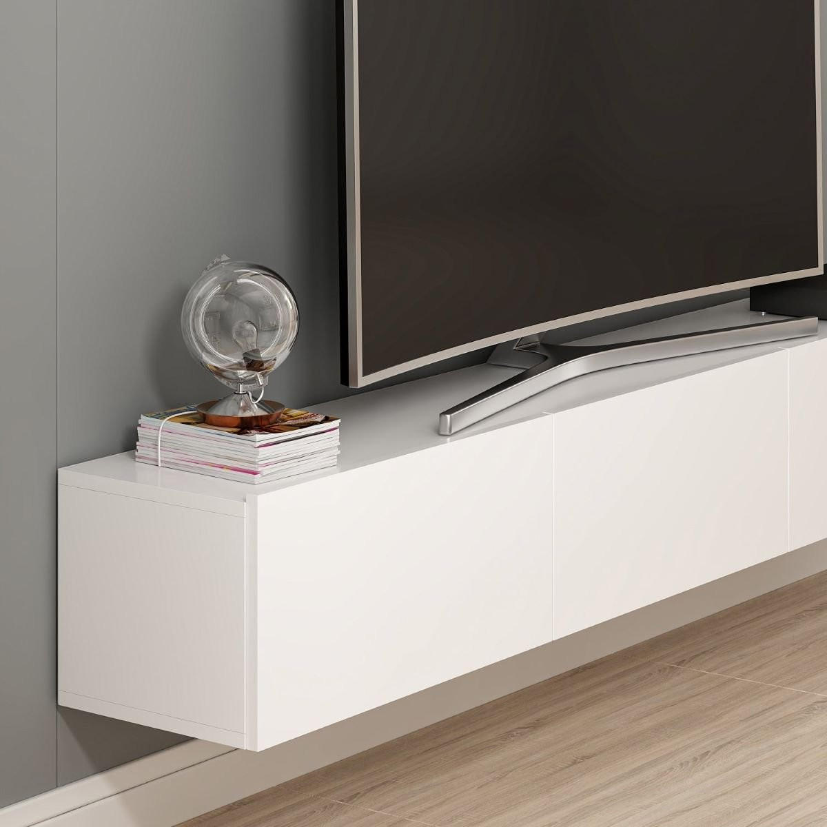RIGEL Nástěnná TV skříňka se 3 dveřmi, bílá, šířka 180 cm - bílá, kompozitní dřevo (32/30/180cm) - Calicosy