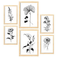 POSTER Set Mit 6 Belaubte Blumen Natur Und Botanikdrucke Mit Blumenmotiven In Klassischem Schwarz Und Weiß A3 & A4 Rahmen Aus Hellem Holz - Beige, Papier (29/3cm) - Nacnic